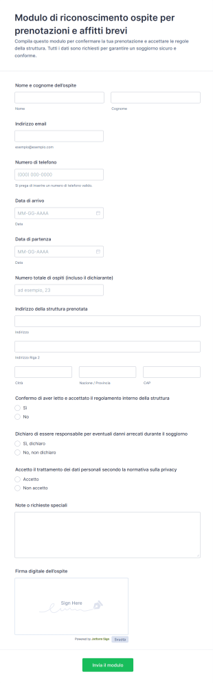 Modulo Di Riconoscimento Ospite Per Prenotazioni E Affitti Brevi