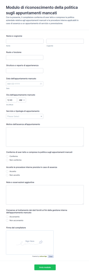 Modulo Di Riconoscimento Politica Di Mancata Presenza