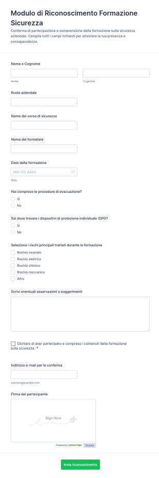 Modulo Di Riconoscimento Sicurezza Sul Lavoro