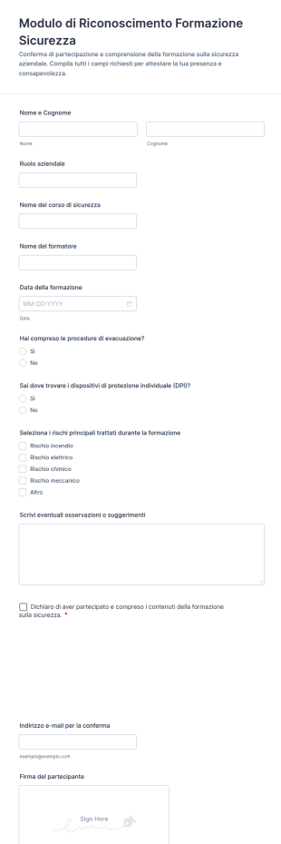 Modulo Di Riconoscimento Sicurezza Sul Lavoro