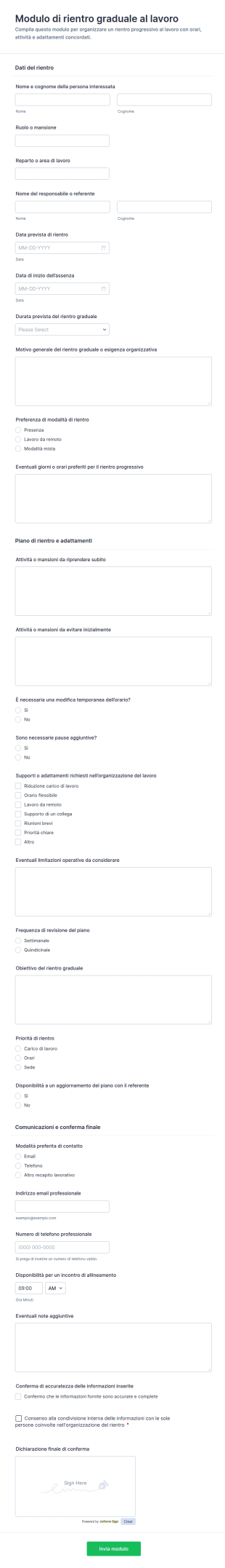 Modulo Di Rientro Progressivo Al Lavoro