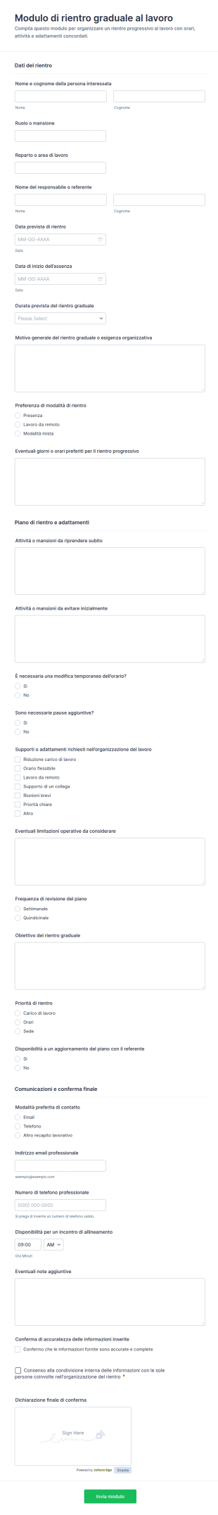 Modulo Di Rientro Progressivo Al Lavoro