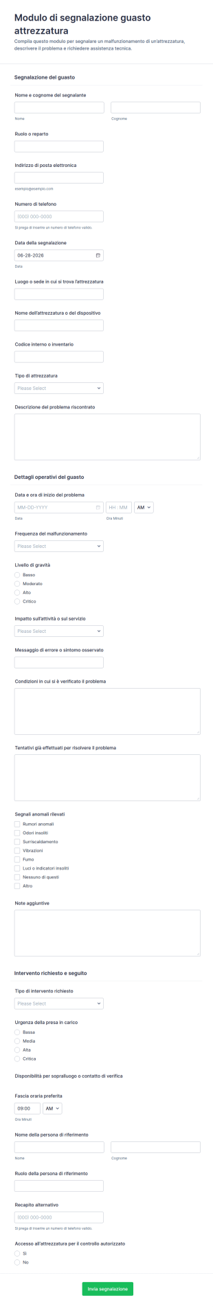 Modulo Di Riepilogo Attrezzature