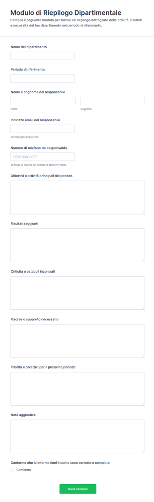 Modulo Di Riepilogo Del Dipartimento