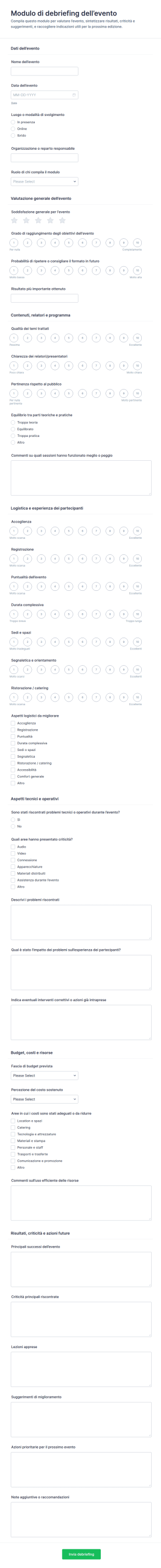 Modulo Di Riepilogo Evento