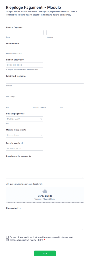 Modulo Di Riepilogo Pagamenti