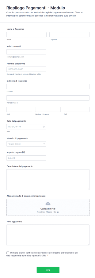 Modulo Di Riepilogo Pagamenti