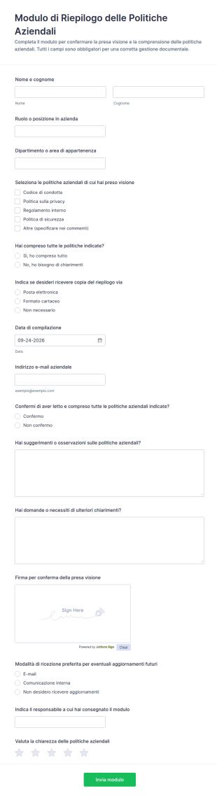 Modulo Di Riepilogo Policy