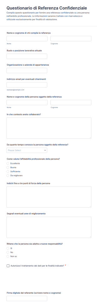 Modulo Di Riferimento Confidenziale