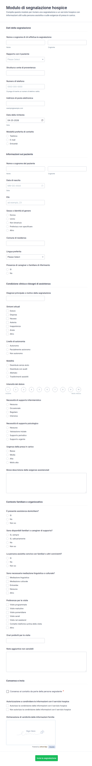 Modulo Di Riferimento Hospice Form