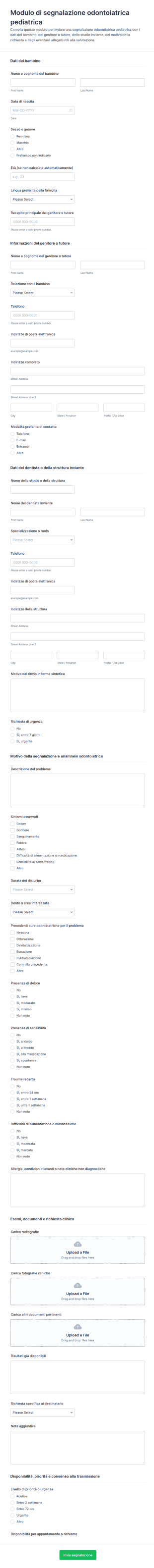 Modulo Di Riferimento Odontoiatrico Pediatrico
