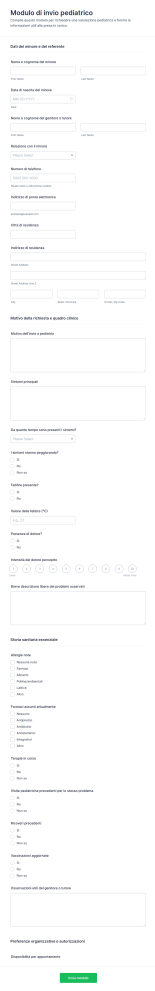 Modulo Di Riferimento Pediatrico Form