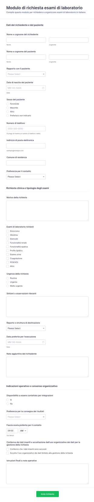 Modulo Di Riferimento Per Analisi Di Laboratorio