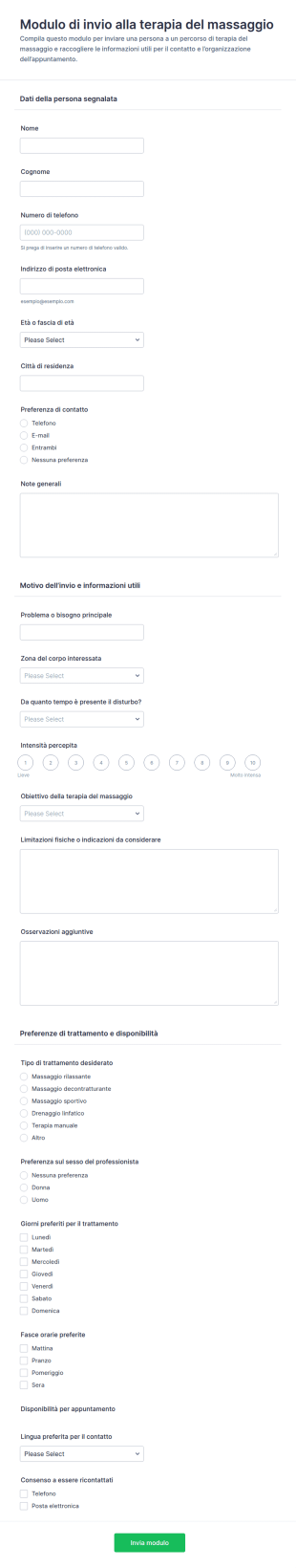 Modulo Di Riferimento Per Terapia Del Massaggio