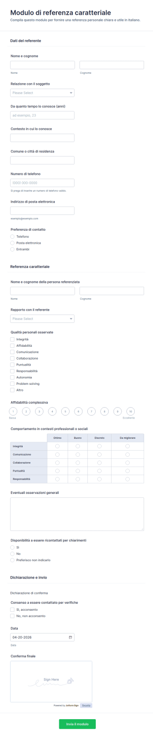 Modulo Di Riferimento Personale