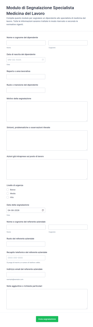 Modulo Di Riferimento Specialista In Salute Occupazionale