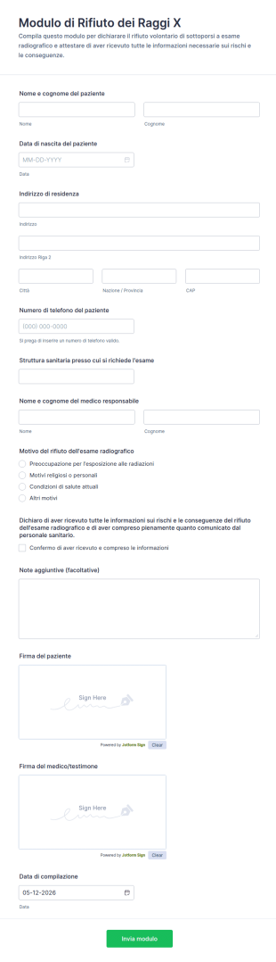 Modulo Di Rifiuto Dei Raggi X