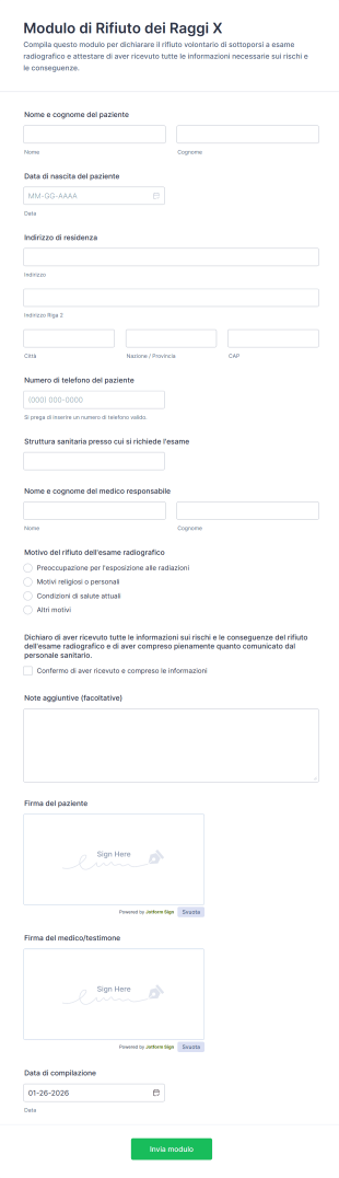 Modulo Di Rifiuto Dei Raggi X
