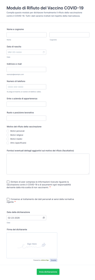 Modulo Di Rifiuto Del Vaccino COVID 19