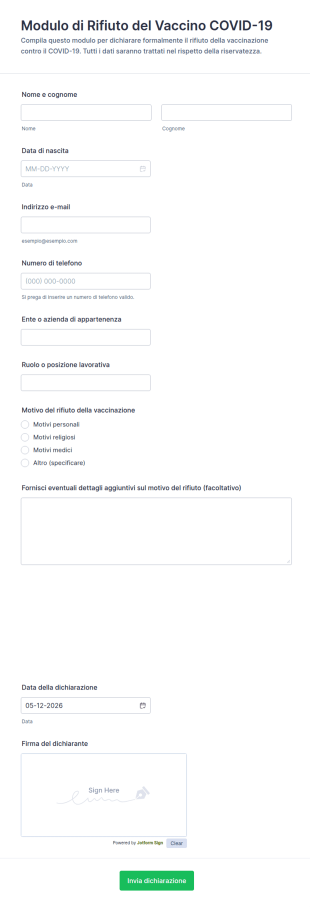 Modulo Di Rifiuto Del Vaccino COVID 19