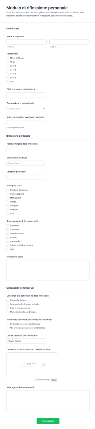 Modulo Di Riflessione Personale