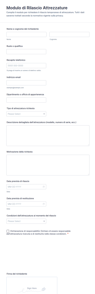 Modulo Di Rilascio Attrezzature