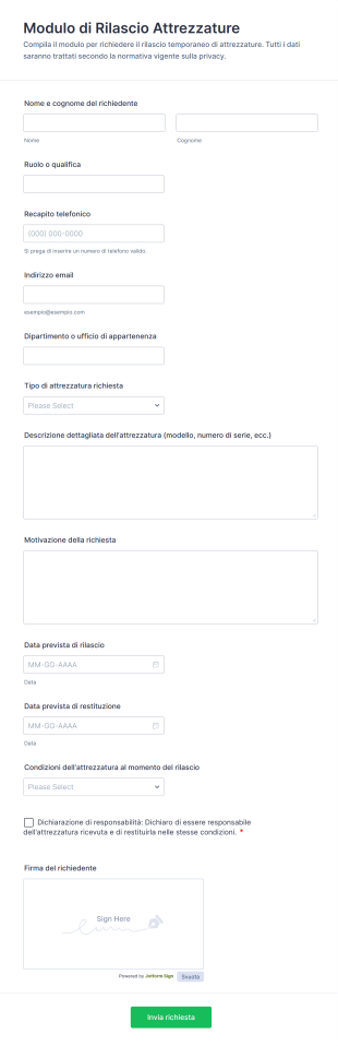Modulo Di Rilascio Attrezzature