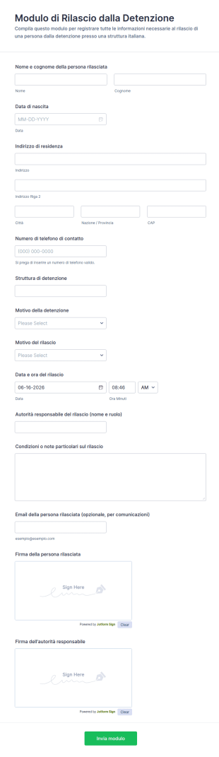 Modulo Di Rilascio Dalla Detenzione