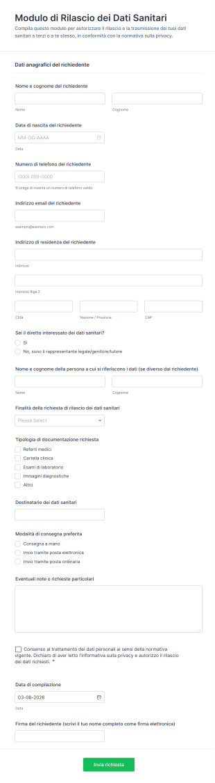 Modulo Di Rilascio Dei Dati Sanitari
