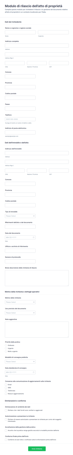 Modulo Di Rilascio Della Dichiarazione Di Proprietà