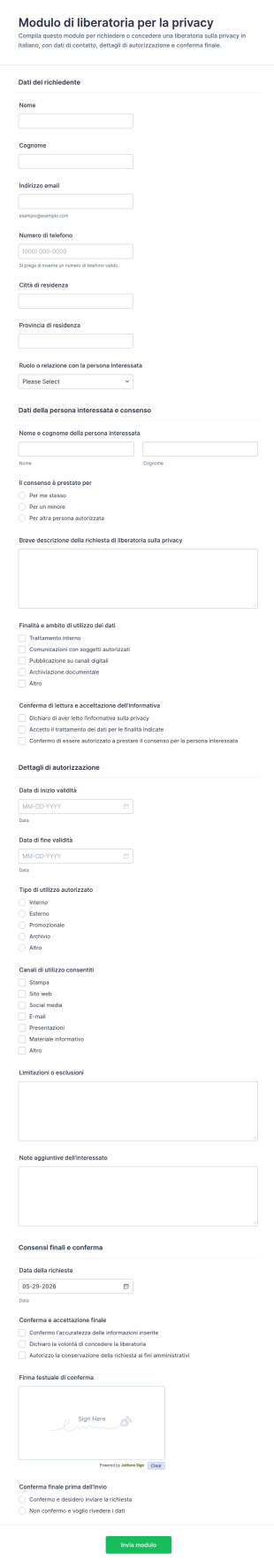 Modulo Di Rilascio Della Privacy