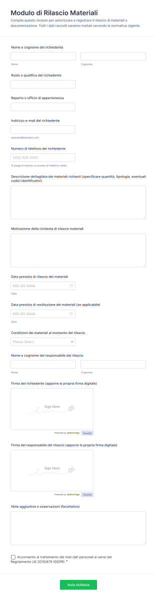 Modulo Di Rilascio Materiali