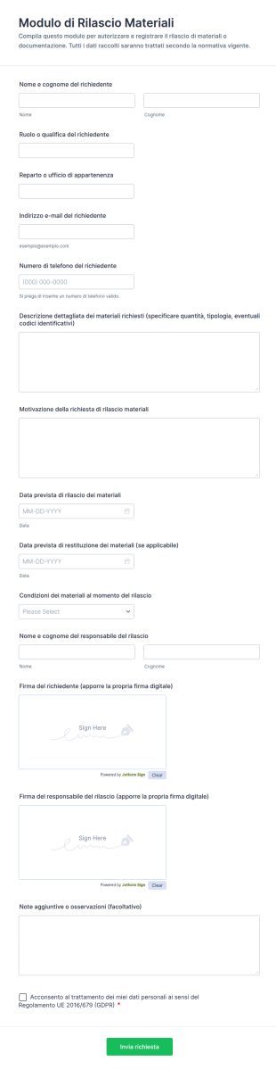 Modulo Di Rilascio Materiali