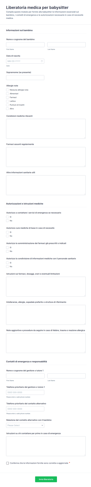 Modulo Di Rilascio Medico Per Babysitter