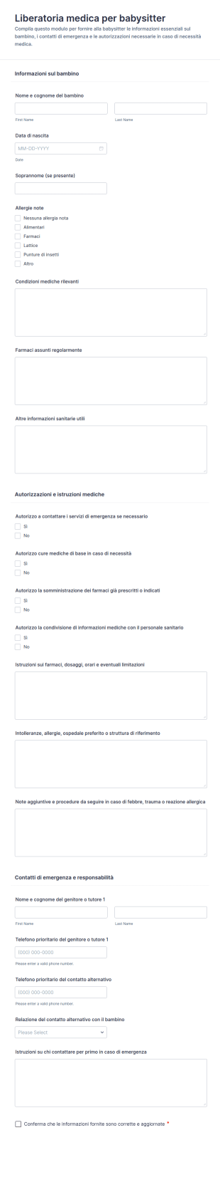 Modulo Di Rilascio Medico Per Babysitter