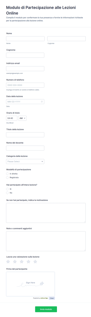 Modulo Di Rilevazione Presenze Per Corso Online