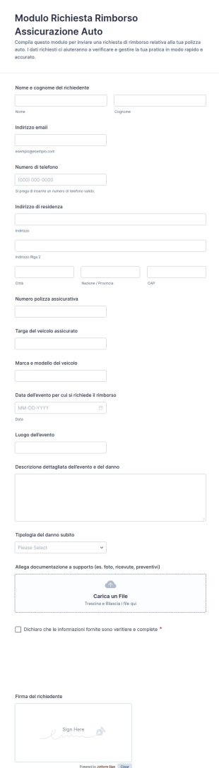 Modulo Di Rimborso Assicurativo Auto