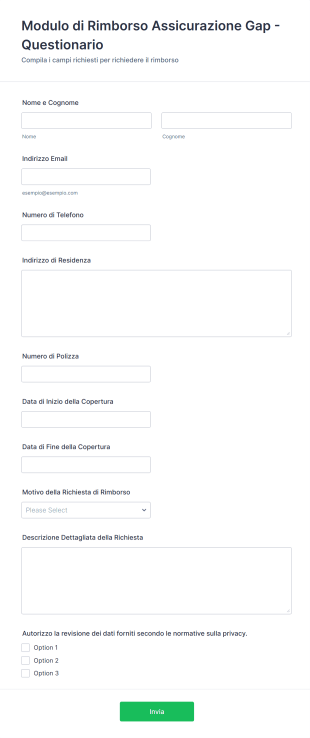 Modulo Di Rimborso Assicurazione Gap Questionario