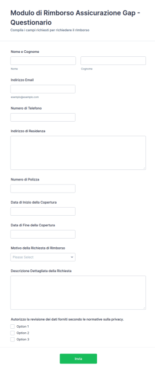 Modulo Di Rimborso Assicurazione Gap Questionario