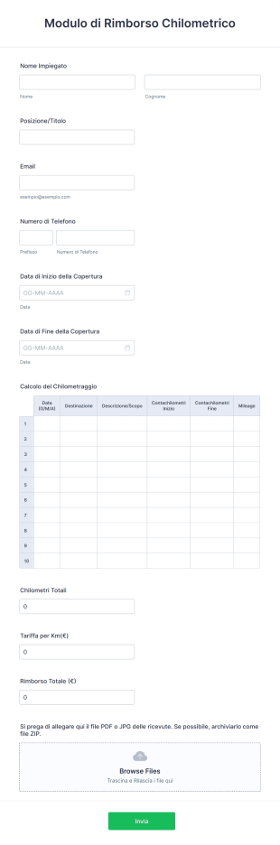 Modulo Di Rimborso Chilometrico