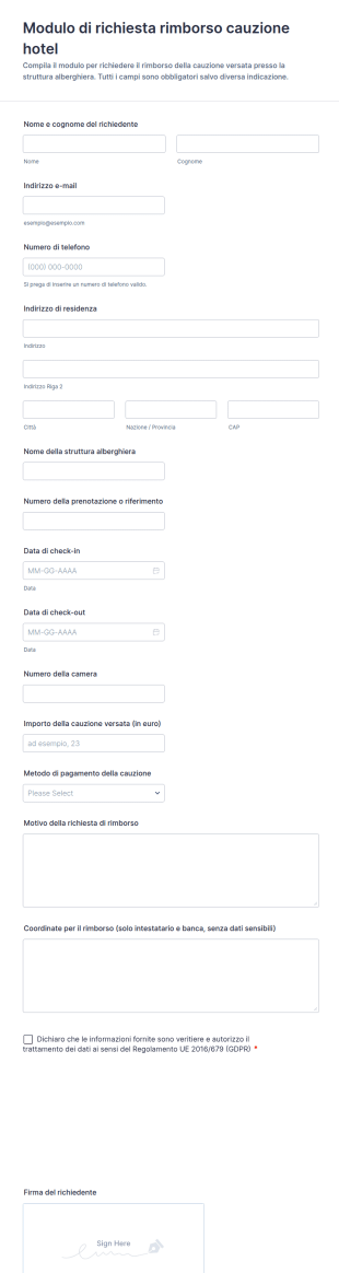 Modulo Di Rimborso Deposito Alberghiero 🏨