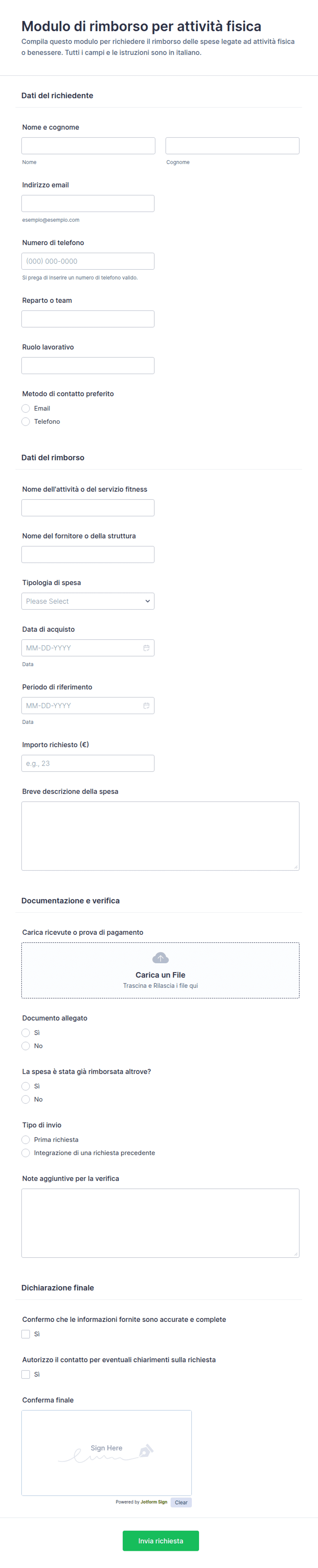 Modulo di Rimborso per Attività Fisiche Form | Jotform