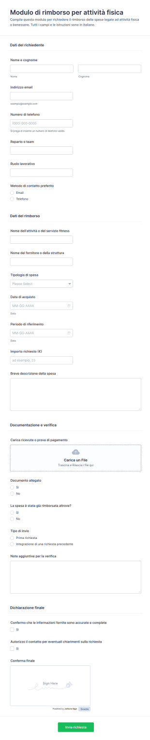 Modulo Di Rimborso Per Attività Fisiche Form