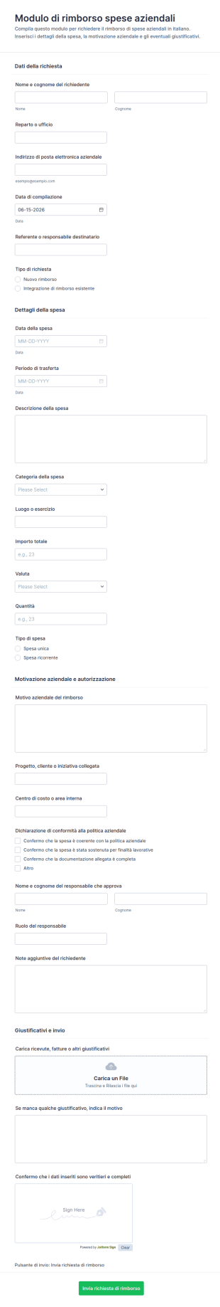 Modulo Di Rimborso Spese Aziendali
