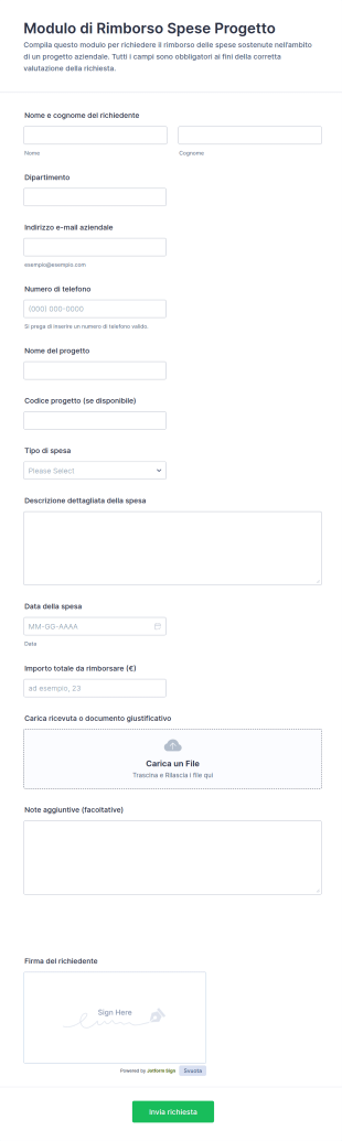 Modulo Di Rimborso Spese Progetto