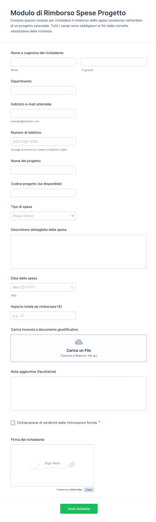 Modulo Di Rimborso Spese Progetto