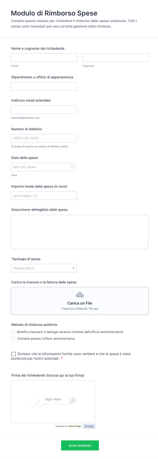 Modulo Di Rimborso Spese