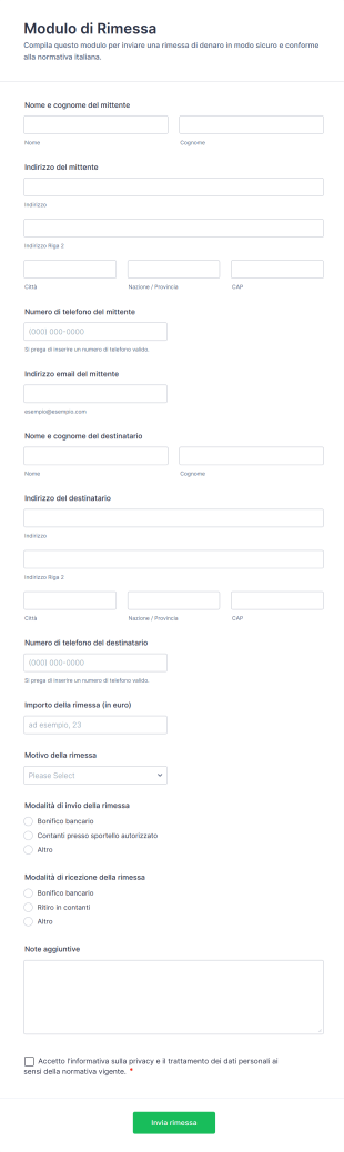 Modulo Di Rimessa | Jotform