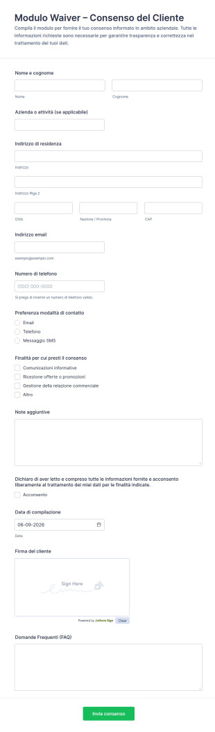 Modulo Di Rinuncia Al Consenso Del Cliente