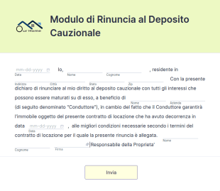 Modulo Di Rinuncia Al Deposito Cauzionale